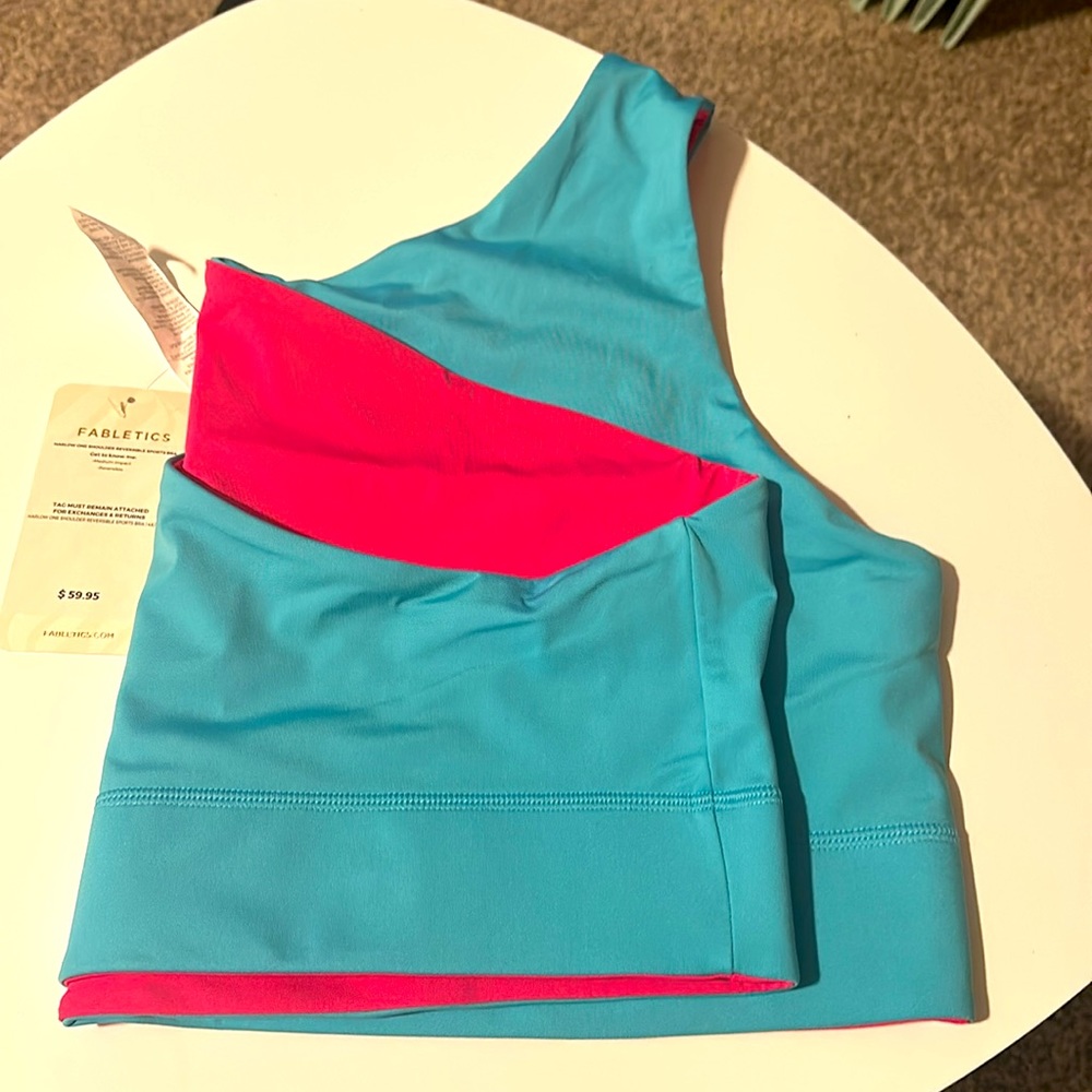 Fabletics Women's Blue One-Shoulder Sports Bra - Picture 3 of 3